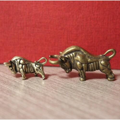 Antique Pure Copper Solid Bull Miniature Figurines Desk Ornaments Brass Wall Street Bullfighting Table Decorations Home Decors