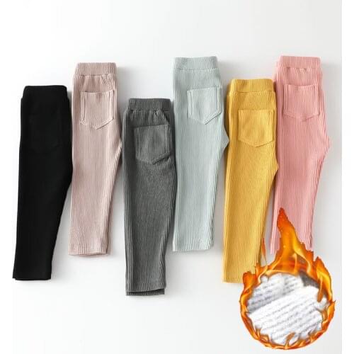 Hot Kids Girl Pants Thick Candy Color Elastic Pencil Trousers Cotton Pocket Child Boys Solid Leggings for 1-7Y Children Clothing