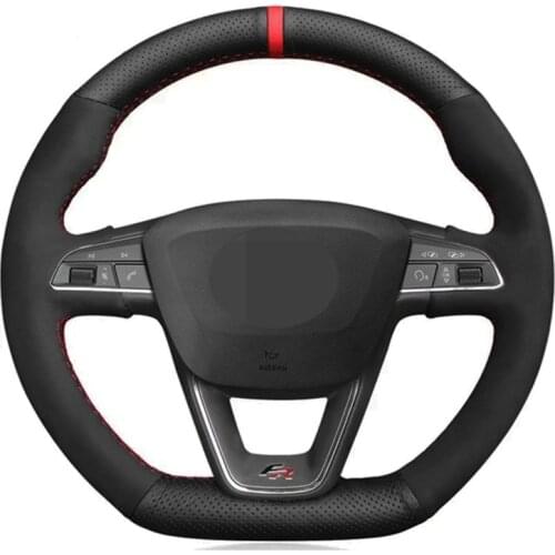 Car Steering Wheel Cover Black Genuine Leather Suede For Seat Leon Cupra R Leon ST Cupra Leon ST Cupra Ateca Cupra Ateca FR