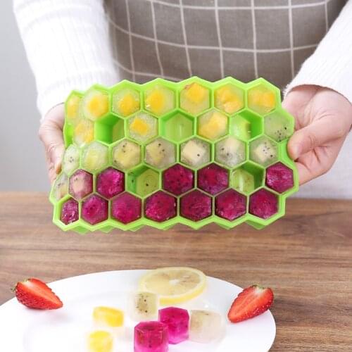 Zhang Ji Silicone Honeycomb Ice Cube Maker Trays Green Ice Cream Model with Lid Removable Easy Demoulding Cold Drink BPA Free