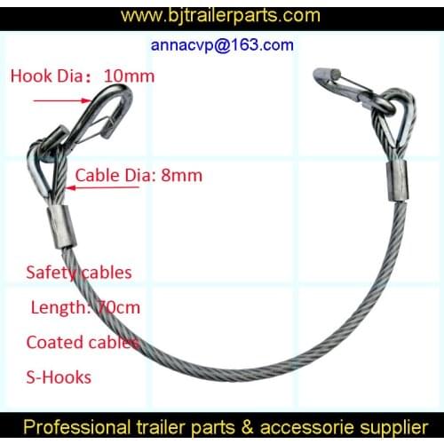 CVP double hook coated safety cables with S spring hooks 70cm long, trailer parts