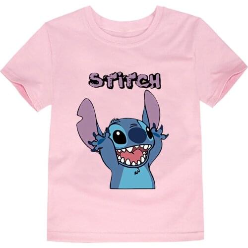 Kids T-shirt Disney Cartoon Lilo&Stitch Tops For Girls Costume Summer Fashion Ullzzang Baby Short Sleeve 2-13T Boy Clothes