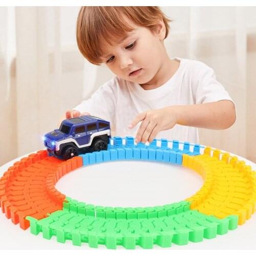 Dinosaur Race Track Toys Set Figures Electric Jeep Car Educational Twisted Flexible Train Track Playset Rockery Tree Arch Bridge