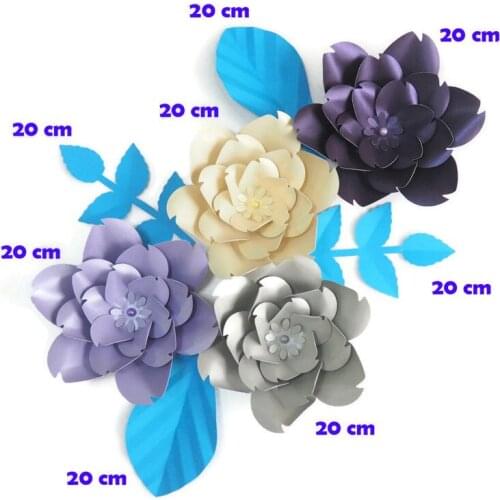 DIY Artificial Flowers Fleurs Artificielles Backdrop Giant Paper Rose 4PCS + 4 Leaves For Wedding Party Decoration Baby Shower