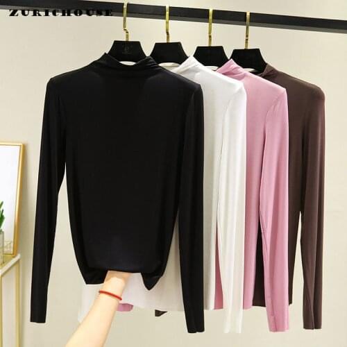 ZURICHOUSE Half Turtleneck T Shirt Women Spring Summer 2021 Fashion Casual Long Sleeve Slim Elastic Basic Tee Tops Female
