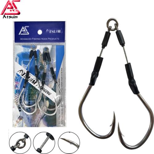 AS 20pcs Barbed Hooks Sea Fishing Jig Stainless Wire Assist Lure Jigging Tackle Carbon Fish Saltwater Accessories Pesca Leurre