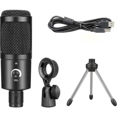 Cardioid Condenser USB Microphone Recording Microphone with Volume Control, Bracket, Shock Mount for Computer Games PC