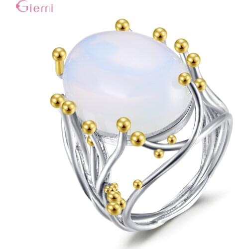 Fashion Retro Female Natural Moonstone Ring White Opal Vine Finger Rings for Women Wedding Jewelry Supplies