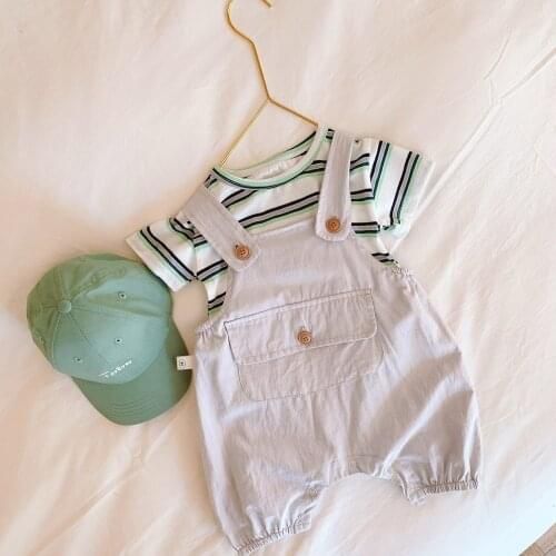 Toddler Baby Clothing Sets Summer Fashion Color Striped Short Sleeve T-shirt Overalls for Girl Child Boys Tshirt Baby Jumpsuits