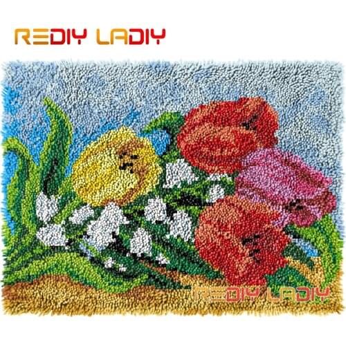 Latch Hook Rug Bouquet of Tulips Crocheting Tapestry Kits DIY Carpet Rug Chunky Yarn Needlework Knitted Floor Mat Hobby & Crafts