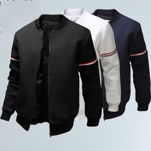 Autumn and Winter New Mens Fashion Pure Color Long-Sleeved Sports Outdoor Jacket Black White Navy Blue Casual Baseball Uniform