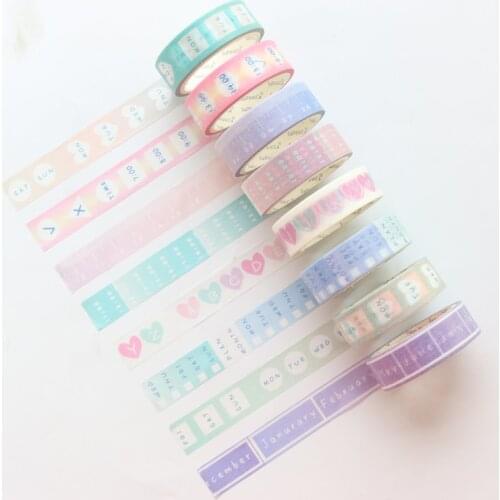 Domikee Cute kawaii colored school student time agenda washi paper masking tapes for diary planner stationery supplies 15mm*5m