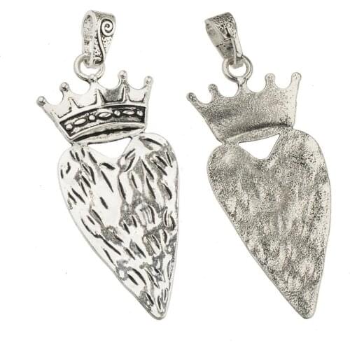 Pendants for men women diy necklaces rope big heart crown silver fashion retro jewelery components suspension supplier 92mm 2pcs