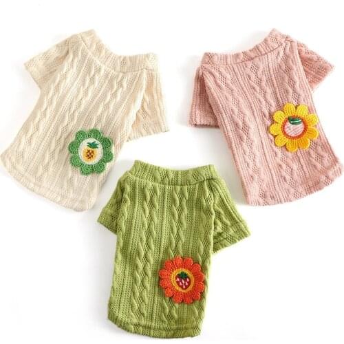 Cute Sunflower Stripe Dog Clothes Winter Small Dog Sweater Puppy Kitten Jumper Chihuahua Shih Tzu Cat Pullover Pet Knitted Shirt