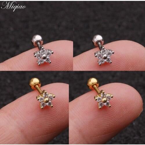 Miqiao 2pcs Hot Selling All-match Zircon Flower Thin Rod Ear Bone Nail Exquisite Piercing Jewelry