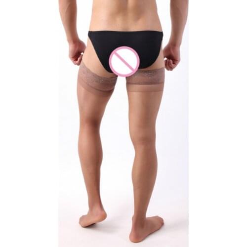 Shengrenmei Mens Silicone Hold Up Non-slip Stockings Mens Silk Stocking Gay Male Lingerie Lace Top Thigh High Sexy Stockings