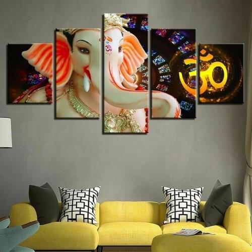 Hindu God Ganesh Elephant Lord Ganesh 5 Piece No Framed Canvas Picture Print Wall Art Canvas Painting Wall Decor for Living Room