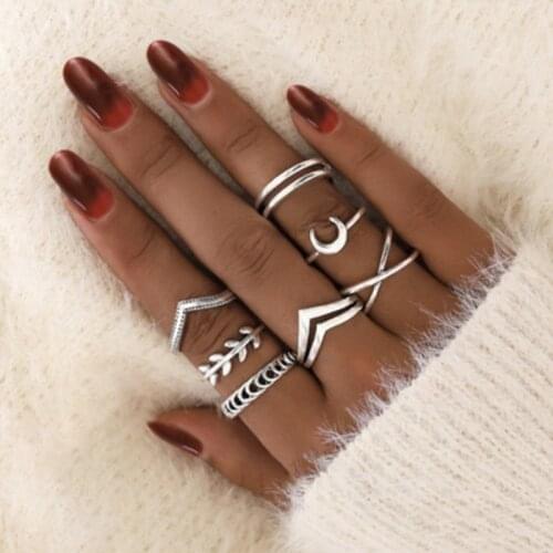 Punk Rings Set Vintage Midi Finger Knuckles Rings for Women Jewelry Bague Femne Boho Moon Crystal Anillos Party