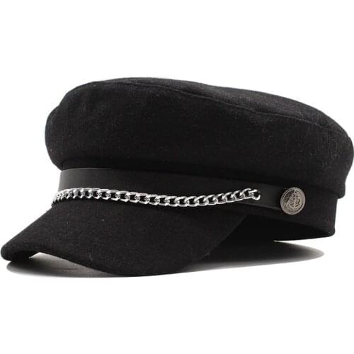Autumn Chain Wool Military Berets for Women Female Flat Army Cap Salior Hat Black Girl Ladies Travel Berets Painters Cap