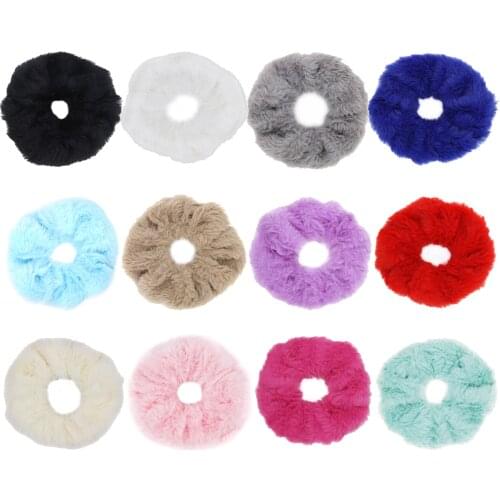 Furling Girl Faux Rex Rabbit Fur Fabric Hair Scrunchies Soft Fluffy Elastic Hair Bands Winter Hair Accessories for Ladies