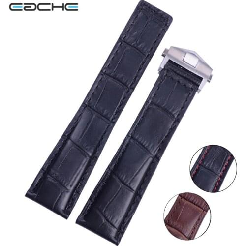 EACHE Top Alligator Grain Pattern Genuine Leather Watch Strap 20mm 22mm Bracelets Black Brown