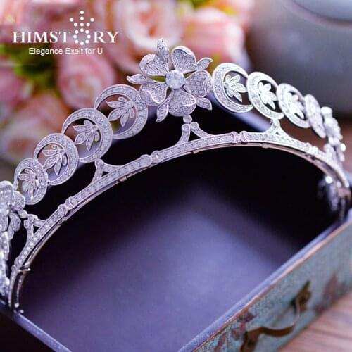 Himstory Luxury Full AAA Zircon Hair Crown White Flower Princess Bridal Tiara Wedding Prom Accessories Hair Jewelry