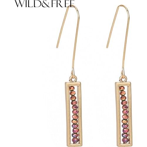 Wild&Free Vintage Long Rectangle Dangle Drop Earrings For Women Handmade Colorful Bead Big Hook Hanging Earring Jewelry Gift