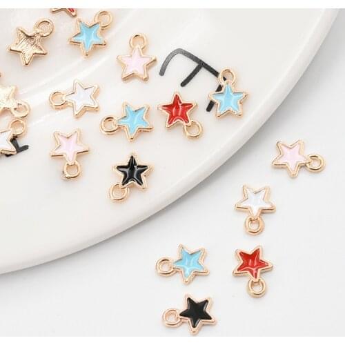 Zinc Alloy Black White Pink Blue Red Enamel Charms Mini Stars Charms 6*8mm 50pcs/lot For DIY Jewelry Making Finding Accessories