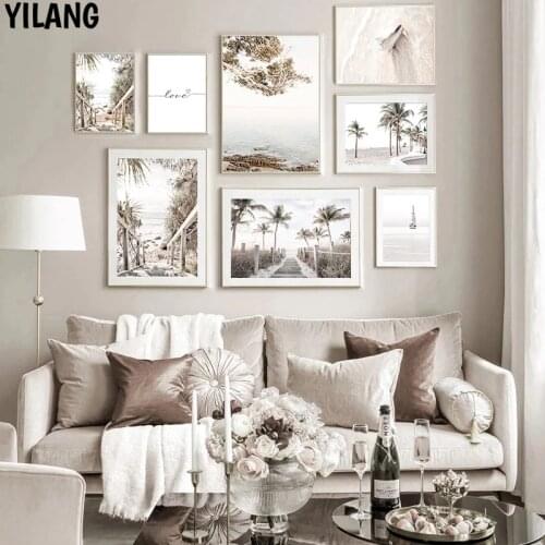 Nordic Modern Beach Landscape Picture Home Decor Wall Art Canvas Painting Seaside Coconut Tree Scenery Poster And Print Design