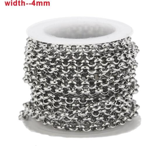 2 Meters Gold Tone 4mm Width Rolo Cable Chain Stainless Steel Gold Link Chain For Necklace making