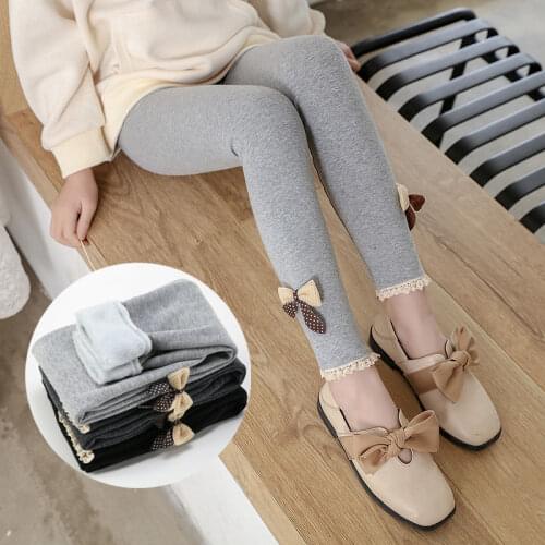 Spring Kids Warm Leggings Girls Winter Clothes 2021 Bowknot Trousers Children Clothing Girl Long Pants Velvet Leggings 2-7 Years