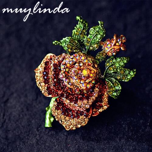 Muylinda Vintage Rose Flower Crystal Brooch Pins Costume Jewelry Brooches Rhinestone Pin Women Scarf Clip Broche