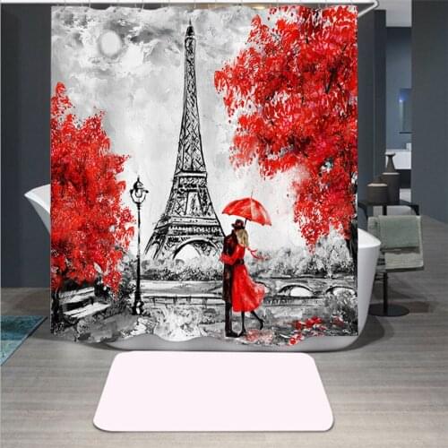 3D New Arrival Tower Printed Shower Curtain Polyester Fabric Bathroom Curtains Waterproof Hook Bath Curtain Home Decoration