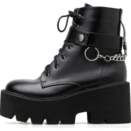 Xibeilove 2020 new womens boots round head waterproof platform chain decoration lace-up zipper non-slip bottom short boots