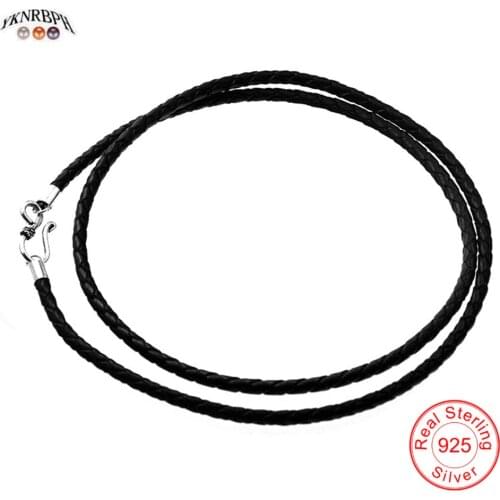 YKNRBPH Unisex Leather necklace rope braided black cowhide 925 silver buckle jade pendant pendant lany jewelry accessories