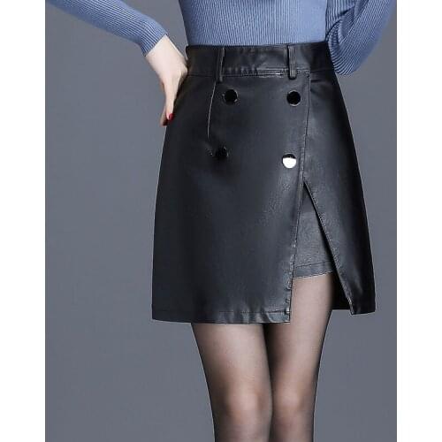 High waist pu leather skirts women a-line mini skirt Autumn streetwear summer black skirts short students dress
