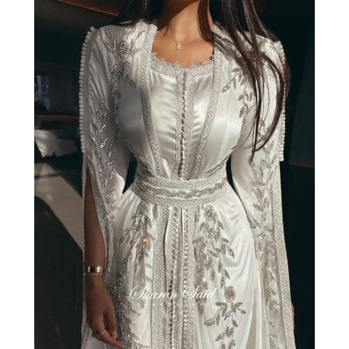Luxury Dubai Moroccan Kaftan Evening Dresses for Women Wedding Engagement Gowns Long Sleeve Muslim Arabic Formal Party Dress