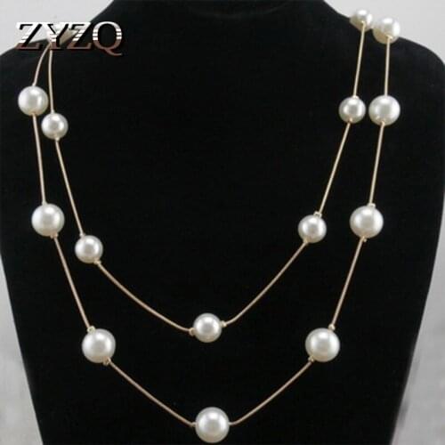 ZYZQ Classic Simulated Pearl Hyperbole Necklaces For Women Vintage Accessories Jewelry New Years Gift Wholesale Lots&Bulk