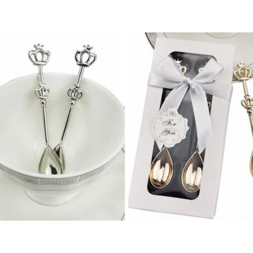 20Pcs/lot=10Boxes) Wedding gifts Favors of Gold Crown Coffee Spoon Favors for Baby shower Party Favors and Party Guest gifts