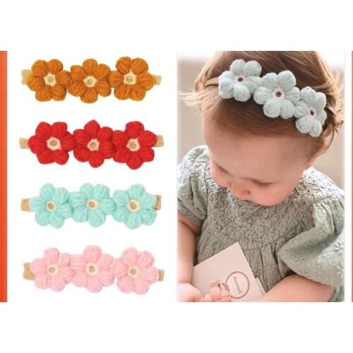 24pc/lot Wool Knitted Flower Nylon Headband,Infant Daisy Flower Nylon Baby Headbands for Kids Girls Hair Clips Hair Accessories
