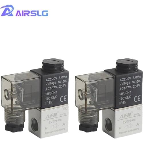 2V025-08 Valve 12V 24V 110V 220V 36V Volt Air Solenoid Valves 2 Position 2 Port 1/4" Normally Closed Pneumatic Solenoid Valve