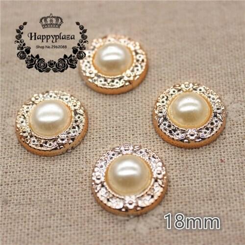 30PCS 18mm Golden Round Pearl Plastic Flatback Button Decoration Sewing Craft Scrapbook Accessories