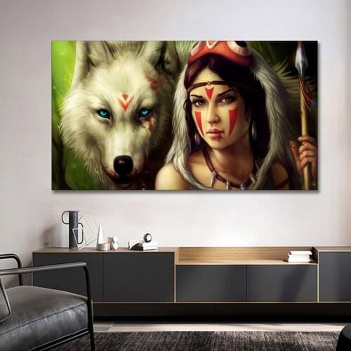 Abstract Indian Woman Canvas Paintings On the Wall Art Posters And Wolf Prints Native Woman Art Makeup Pictures Home Decor