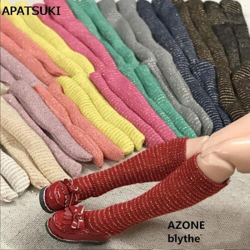 8pairs/lot Doll Accessories Shiny Striped Doll Stockings for Blythe Dolls Bling Bling Middle Tube Sock For Azone Momoko 1:6 Doll