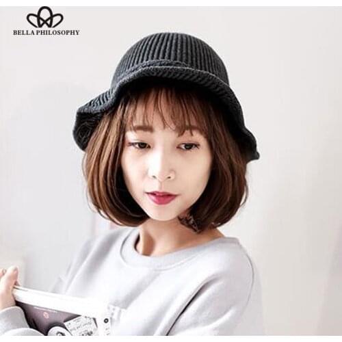 Bella Philosophy 2018 new women fashion striped hats warm knit fishermans hats solid sweet casual female hats