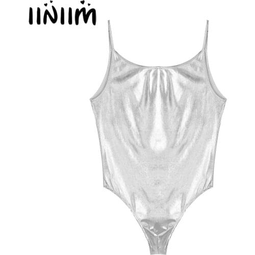 Mens Sissy Teddies Bodysuits Patent Leather Bodycon Bodysuit Shiny Jockstraps Pouch Spaghetti Strap Lingerie Clubwear Costumes