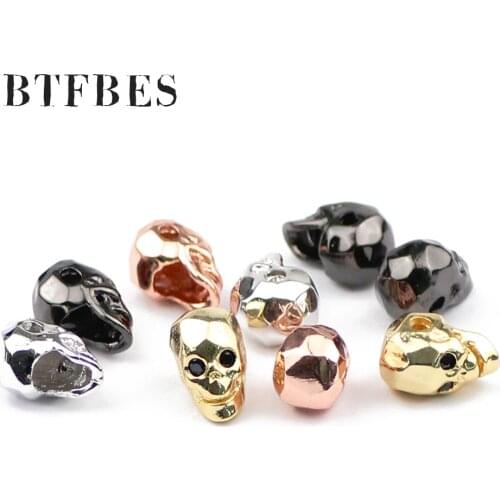 BTFBES Angular Gold Black Zircon Skull Creative Copper Beads 4pcs Loose Beads Jewelry Bracelet Making Necklace DIY Accessories