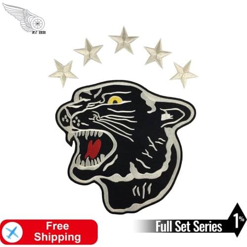 Black Leopard Animals Full Set Embroidery Iron on Patches for Clothing Appliques Clothes Decoration Motorcycle Jacket