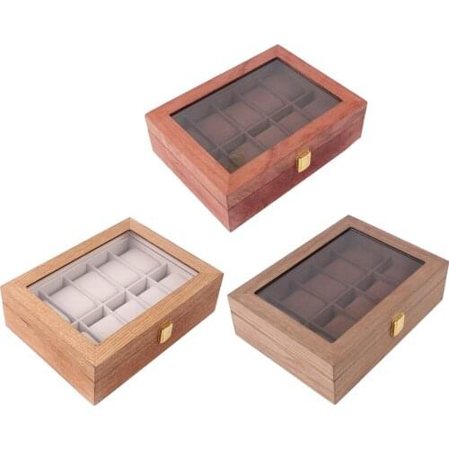Men 10 Grids Wooden Watch Display Case Jewelry Collection Storage Holder Box