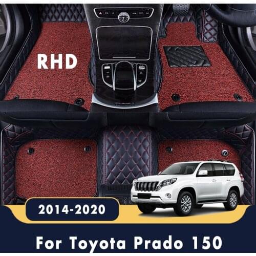RHD Double Layer Wire Loop Car Floor Mats For Toyota Prado 150 2020 2019 2018 2017 2016 2015 2014 7 Seats Custom Leather Carpet
